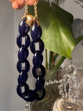 Chunky Navy Link Bracelet with Gold Accent - Women Jewelry